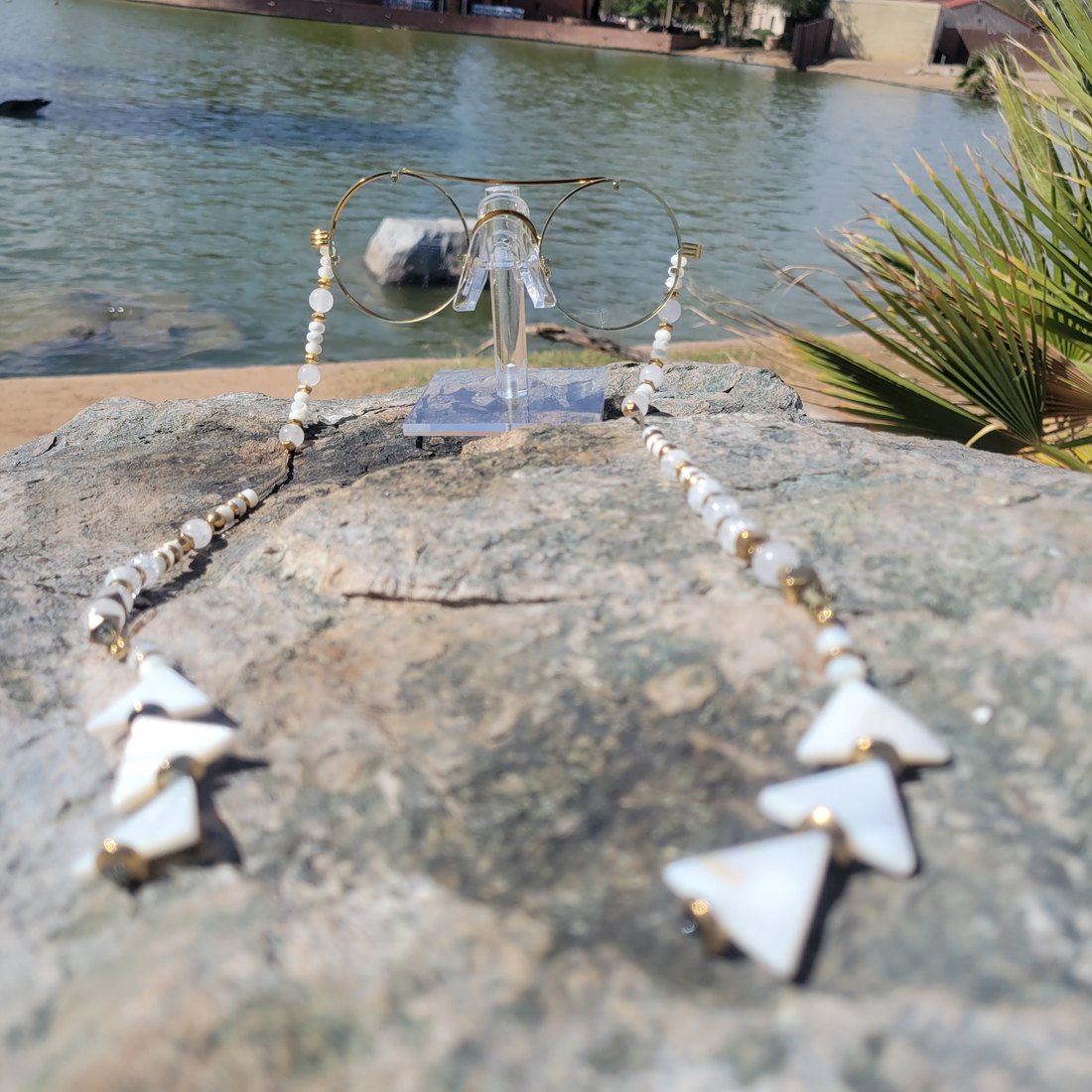 White & Gold Triple Peace Piece — D.A.N.G.L.S handmade crystal eyeart