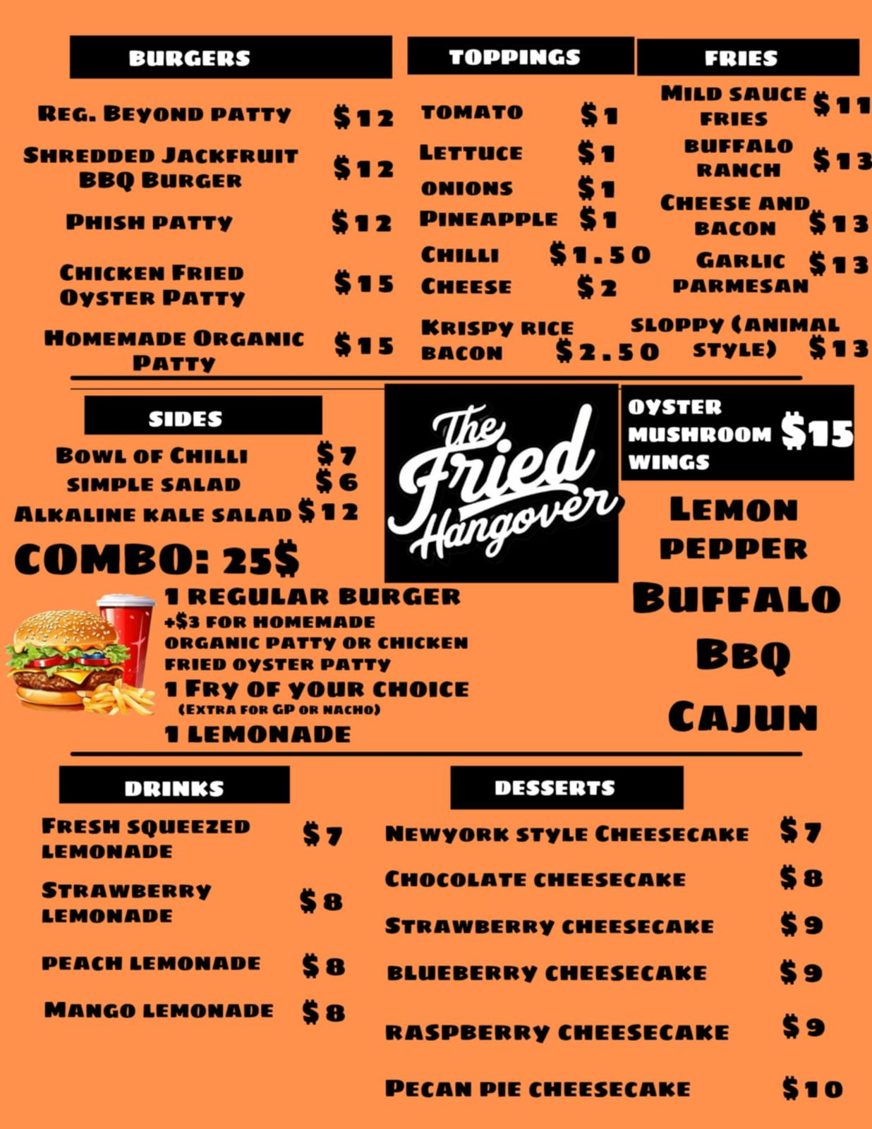 The Fried Hangover Menu
